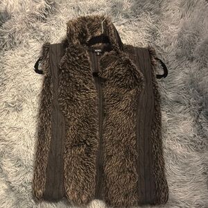 XOXO Brown and Gray Cozy Vest with Fluffy Texture